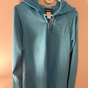 Women's Blue Patagonia R1 Fleece Hooded Half-Zip Pullover Size XL